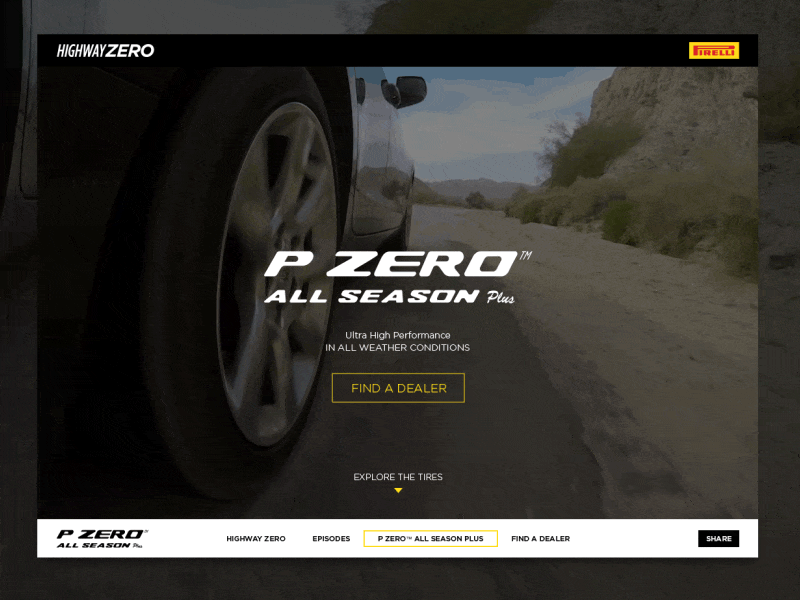 Pirelli Highway Zero animation cars clean design digital gif navigation tires ui ux web website