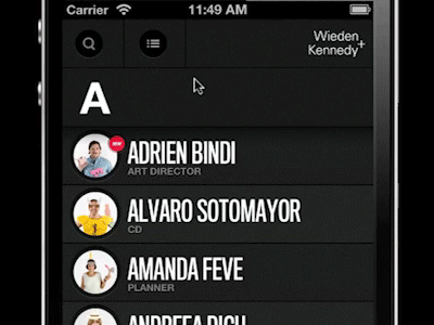 W+K BlackBook Animation animation contacts interface ios iphone