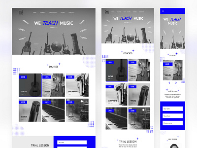 Music school website design blue courses design landing minimalistic music school site ui ui design uidesign uiux web webdesign website website design white