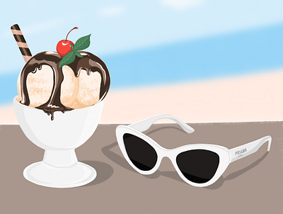 Summer vibes artist beauty illustration branding design digital art digital draw digital painting drawing food illustration ice cream illustration logo prada summer vibes sunglasses