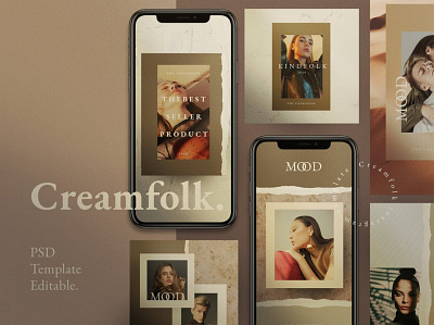 Creamfolk Social Media Template Stories app branding design elements flat instagram post social media banner stories template web