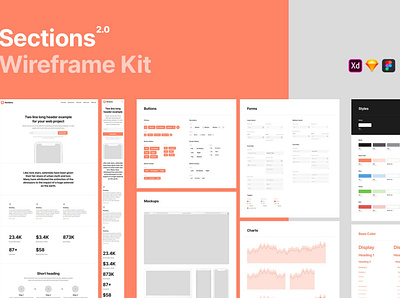 Sections Wireframe Kit 2.0 app branding design elements flat template ui ui kit ux web wireframe design wireframe ui kit