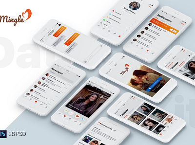 Mingle Dating UI Kit app branding design elements flat ui ui kit ui kit design ux web