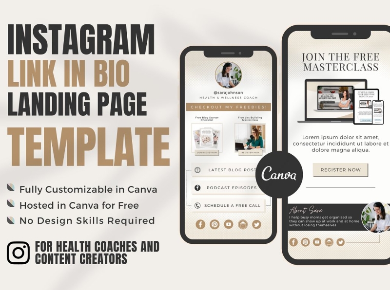Simple Elegant Minimalist Instagram Landing Page Instagram TikTok Landing Page Link in Bio Website Canva Templates Instagram Website