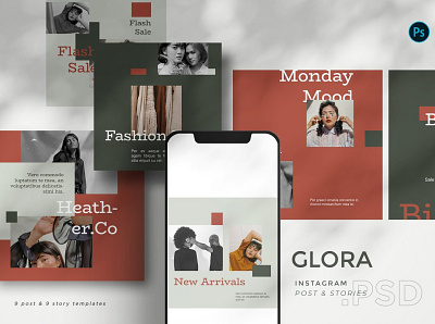 Glora - Instagram Template Set BL design instagram post instagram stories post social media design template