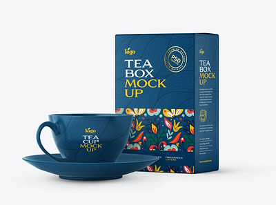 Tea Box with Cup Packaging Mockup box design branding label packaging product package