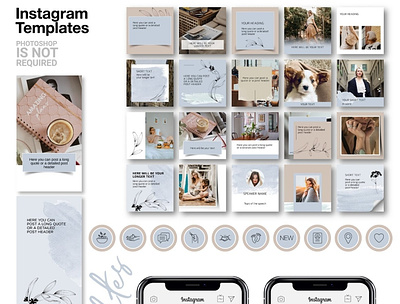 Blue Instagram Post Template Kit design instagram post instagram stories post social media design template