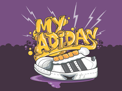 My Adidas adidas colors design gold graffiti graphic design illustration lightening bolt sneakerhead sneakers typography vector