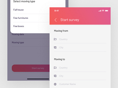 Moversly – Start survey and Select moving type android app clean gradients ios iphone map minimal modern moving ui ux