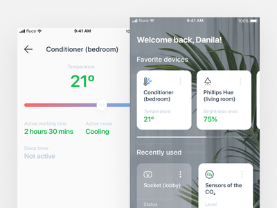 Smart home concept – Home and Conditioner app cards clean design devices gradients home home automation minimal modern sensors smart home ui ux