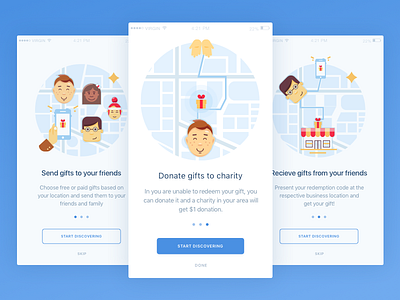 Gift Giving App Onboarding iOS Design app application character design illustration interaction ios iphone onboarding ui ux zajno