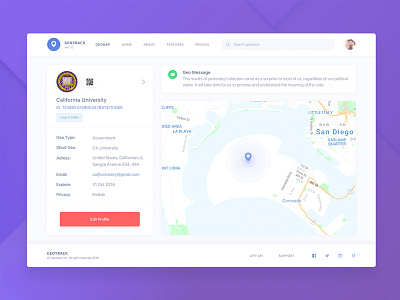 Geolocation Based User Profile With Map Integration Design account app crm dashboard design login profile ui ux user experience user interface web apps zajno