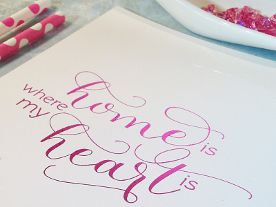Home is where my heart is gold foil hand lettering modern calligraphy print