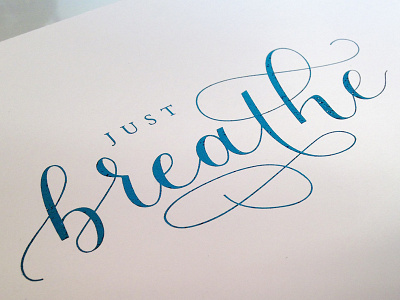 Just Breathe gold foil hand lettering modern calligraphy print