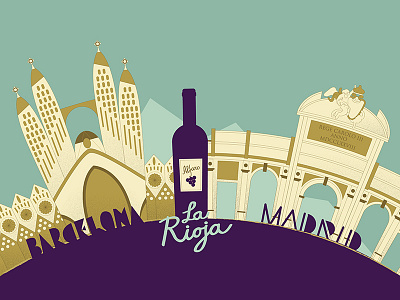 Illustration for hotelestematicos.com group barcelona bcn box brand candy identity image larioja madrid monuments postcard wine