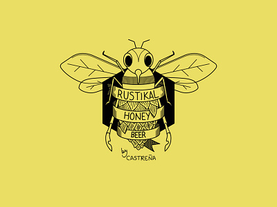 Castreña Beer T-shirt bee beer black design honey icon illustration line vector yellow