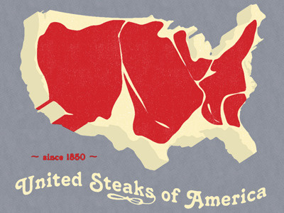 United Steaks of America cartoon illustration man retro steak us vintage woman