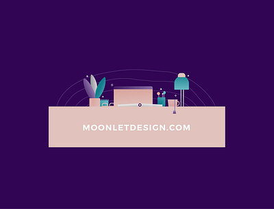 Moonlet banner branding creative desk illustration vector workspace
