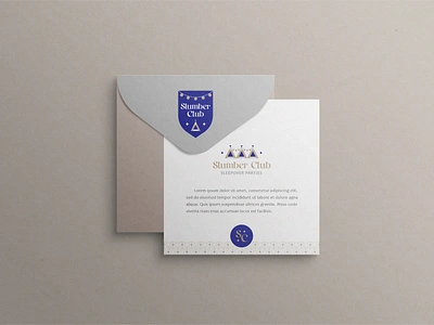 Slumber Club Invite and Envelope branding design fun icon kids party logo logotype magical party slumber party teepee