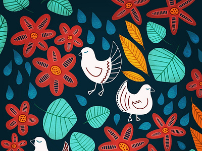 Autumn pigeons autumn autumn leaves flowers illustraion pattern design patterns procreate textile design textile print