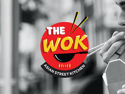 The Wok logo design asian branding chopsticks cuisine design food illustration kitchen logo noodles red street thewok vector