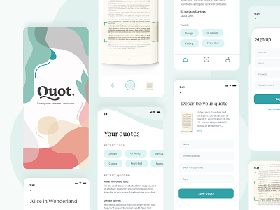 Quot. - mobile app for saving notes from books app blobs form iphonex photo quote quotes reading scanner tags ui
