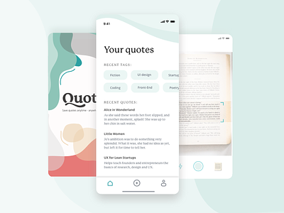 Quot. - mobile app for saving notes from books app blobs camera homescreen ios iphonex photo quote quotes tabs