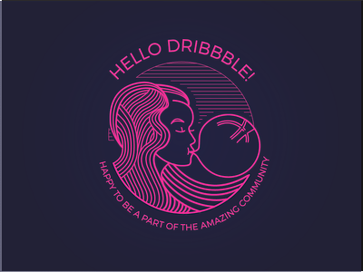 Hello dribbble! bubblegum debut dribbble girl hello hello dribbble illustration line neon pink
