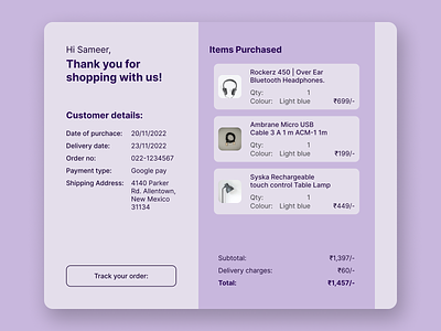 Daily UI Challenge 017 (Email Receipt)