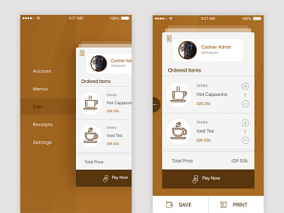 Coffee shop cashier app ui