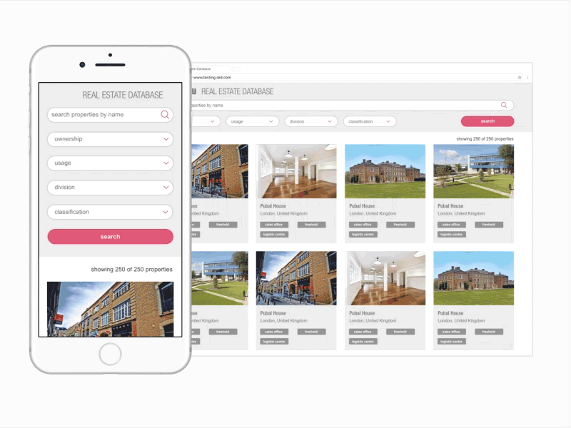 Property database - progress shot process wip wireframe