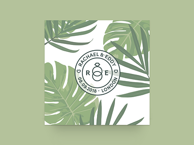 Save the date botanical foliage greenery leaves monstera save the date stamp wedding stationery