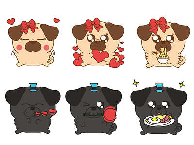 Pug&Puga characters cute emoji illustration pack pug set stickers