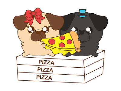 They love to eat together! characters cute emoji illustration pack pug set stickers