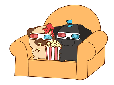 They love to watch movie together! characters cute emoji illustration pack pug set stickers