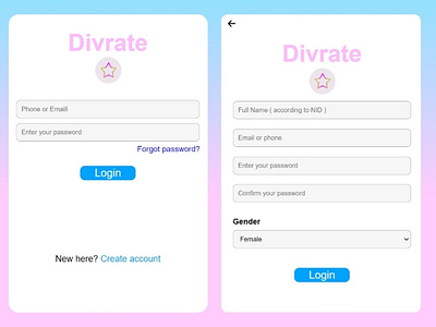 Divrate login signup ui