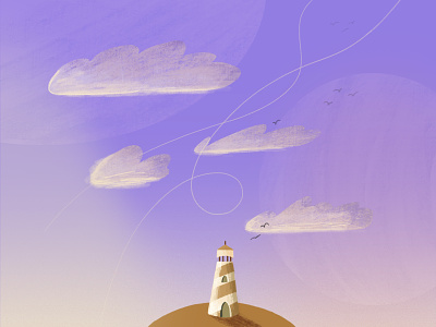 03/31 Cloud - Peachtober '21 cloud clouds illustration landscape lighthouse ocean peachtober sea seascape textured illustration
