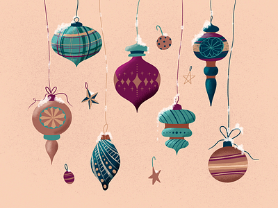 Festive Holiday Ornaments christmas holiday holidays illustration ornament ornaments textured illustration xmas