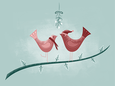 Two Turtle Doves 12 days of christmas brush texture illustration turtle doves xmas