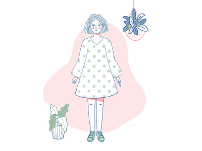 The girl with the polka dots dress 2d cactus character design dots dribbble dual tone girl girl illustration graphics illustration procreate