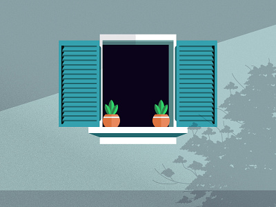 retro window with plants
