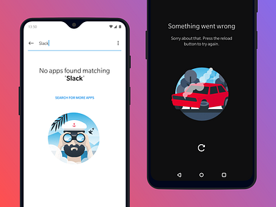 OnePlus 6T 6t android app car crash error fffabs flat fortnight illustration jbdotco os playful search ui ux