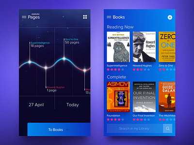 Book App Concept app blue book button buttons dark graph search statistic