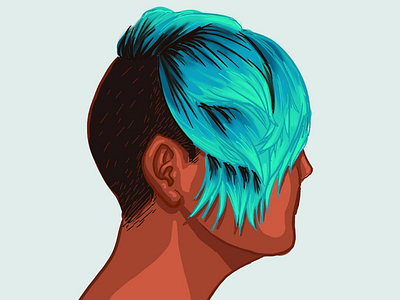 Teal androgynous black girl brown skin character art character design color digital art digital painting haircut hairstyle illustration melanin mermaid mermaid hair mohawk profile teal tomboy