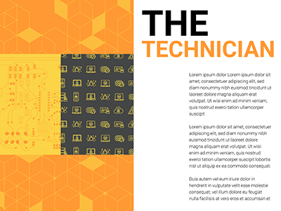 Empower concept one geometric iconography layout motherboard orange pattern print tech technician technology typography yellow