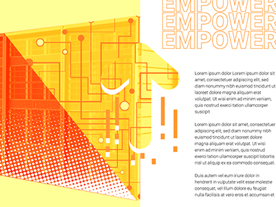 Empower concept three arrow empower geometric halftone iconography motherboard orange pattern server tech technology yellow
