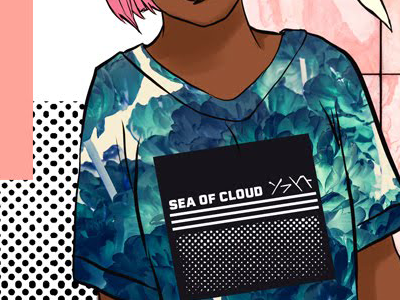 Sea of cloud black woman cloud dots flowers graphic halftone layout marble pattern photoshop pink woc