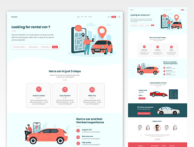 Landing page Design - Rent a car application app branding design ui