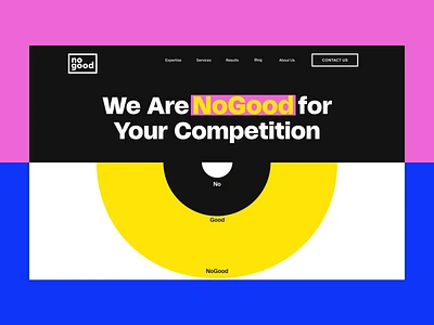 NoGood About Us about us animation black blue branding chart colourful fixed flow landing minimal o pink scroll typography web