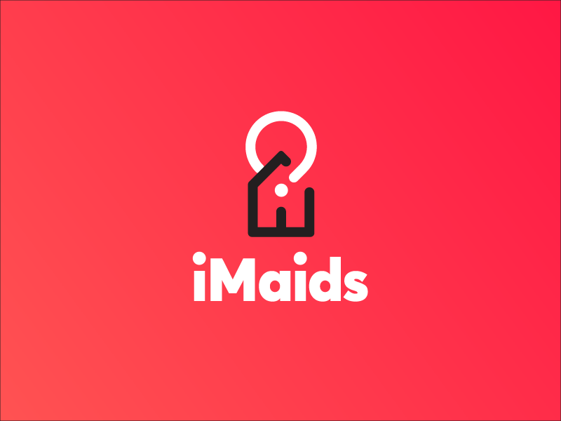 iMaids logo animation branding home icon logo maid minimal pin typography